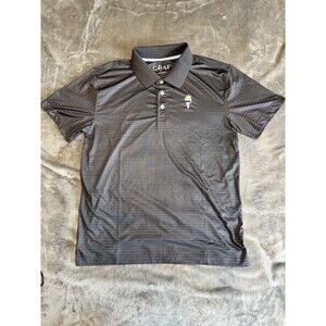 GOAT USA Polo Shirt Men Medium Gray Striped Stretch Performance Golf Logo